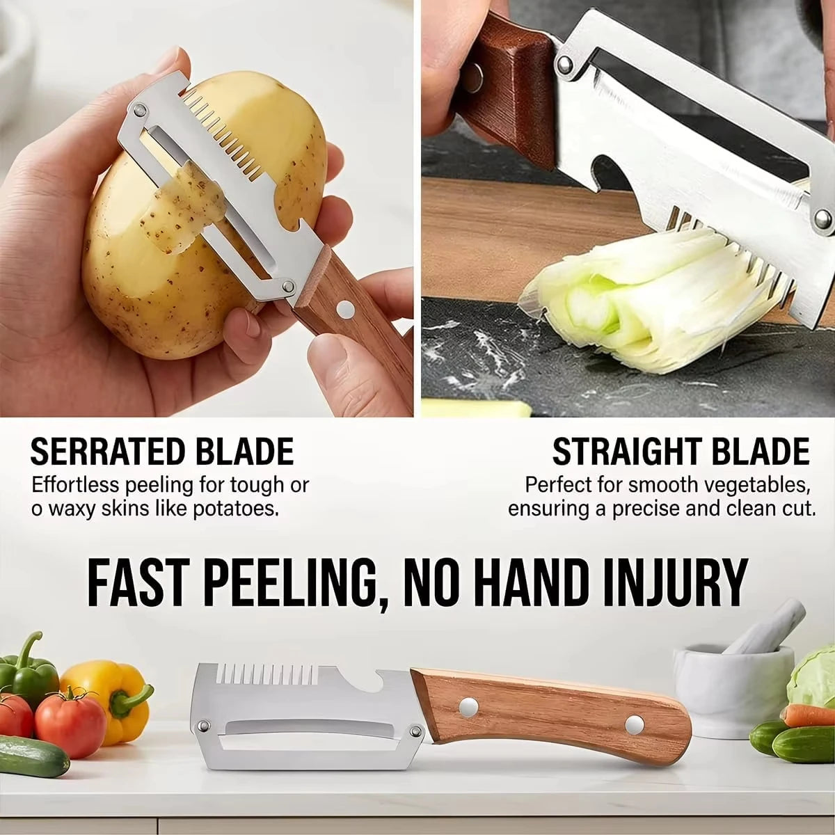 2PC Set Kitchen Peeler Stainless Steel Vegetable Peeler Wooden Handle For Peeling And Slicing Fruits And Vegetables Kitchen Tool