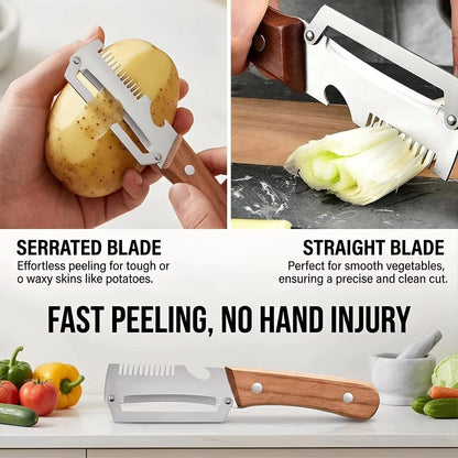 2PC Set Kitchen Peeler Stainless Steel Vegetable Peeler Wooden Handle For Peeling And Slicing Fruits And Vegetables Kitchen Tool
