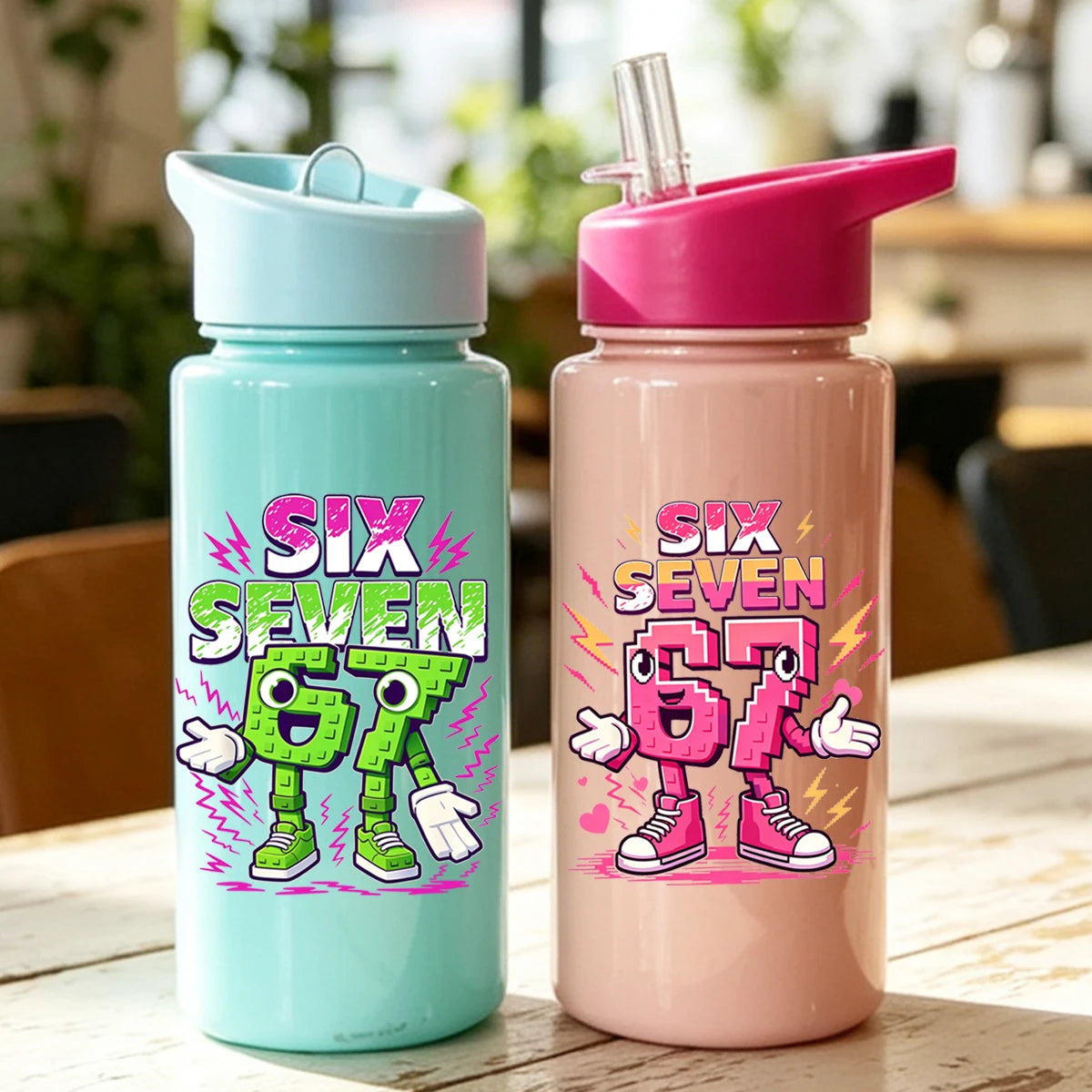 1 Piece 500ml (17 fl oz) 67 Printed Straw Cup, Summer Water Bottle, BPA Free, Portable Sports Outdoor Cup, Perfect Holiday Gift