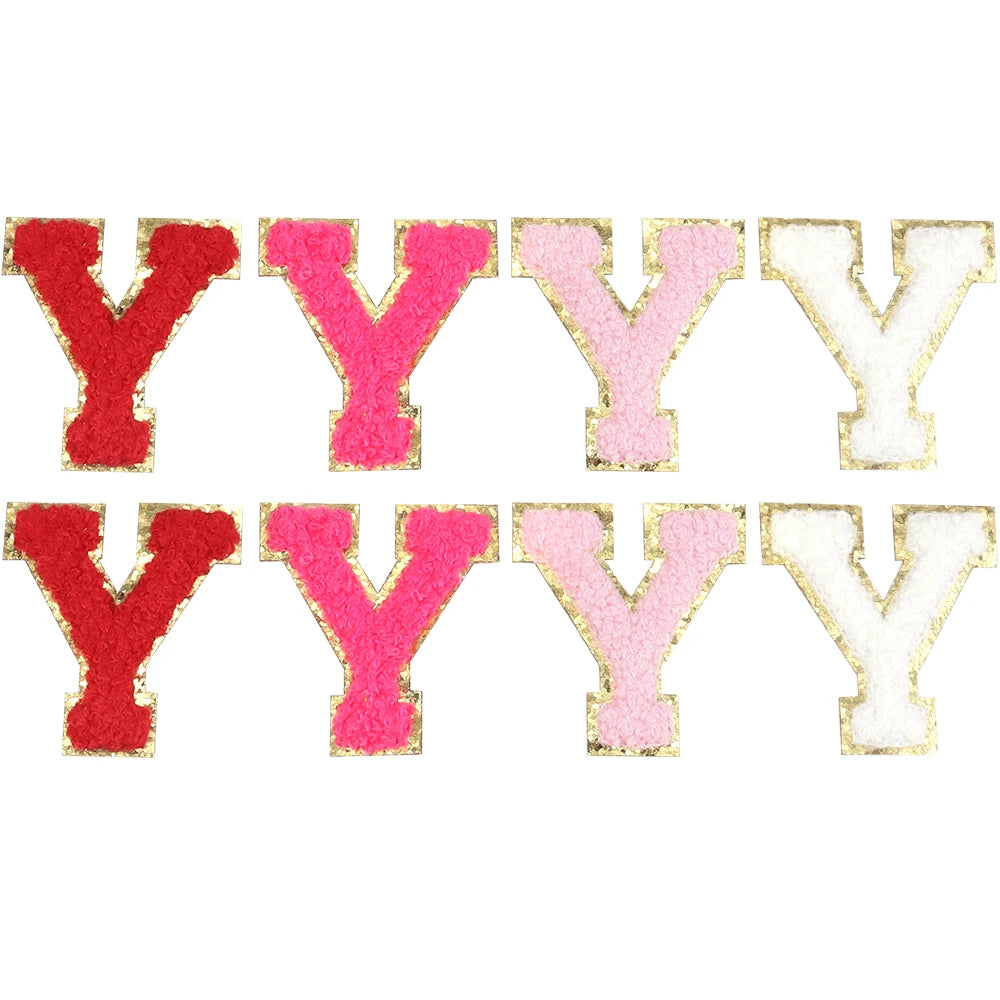 8pcs Sweet 26 Letters Towel Embroidery Patch Pink A-Z Self-adhesive Sticker Decoration For DIY Apparel Bag Crafts Accessories