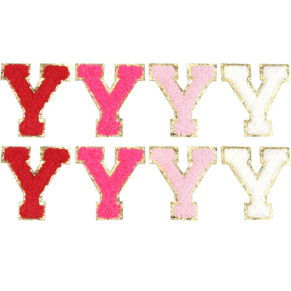 8pcs Sweet 26 Letters Towel Embroidery Patch Pink A-Z Self-adhesive Sticker Decoration For DIY Apparel Bag Crafts Accessories