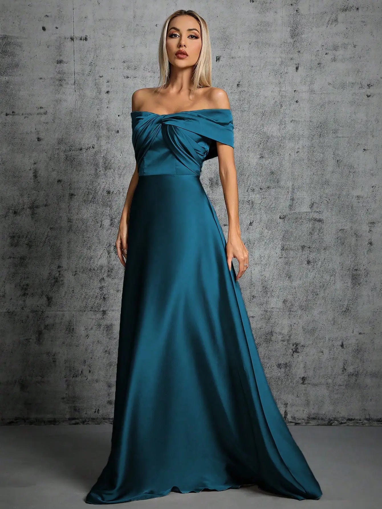 Mgiacy Line neck irregular cross pleated satin gown ball dress Party dress bridesmaid dress