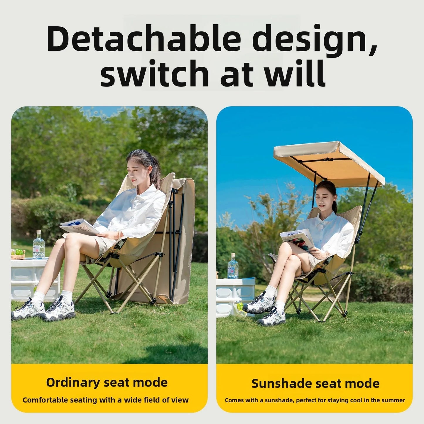 Factory Outdoor Umbrella Folding Chair High Back Moon Chair Sunshade With Canopy Portable Fishing Camping Beach Chair