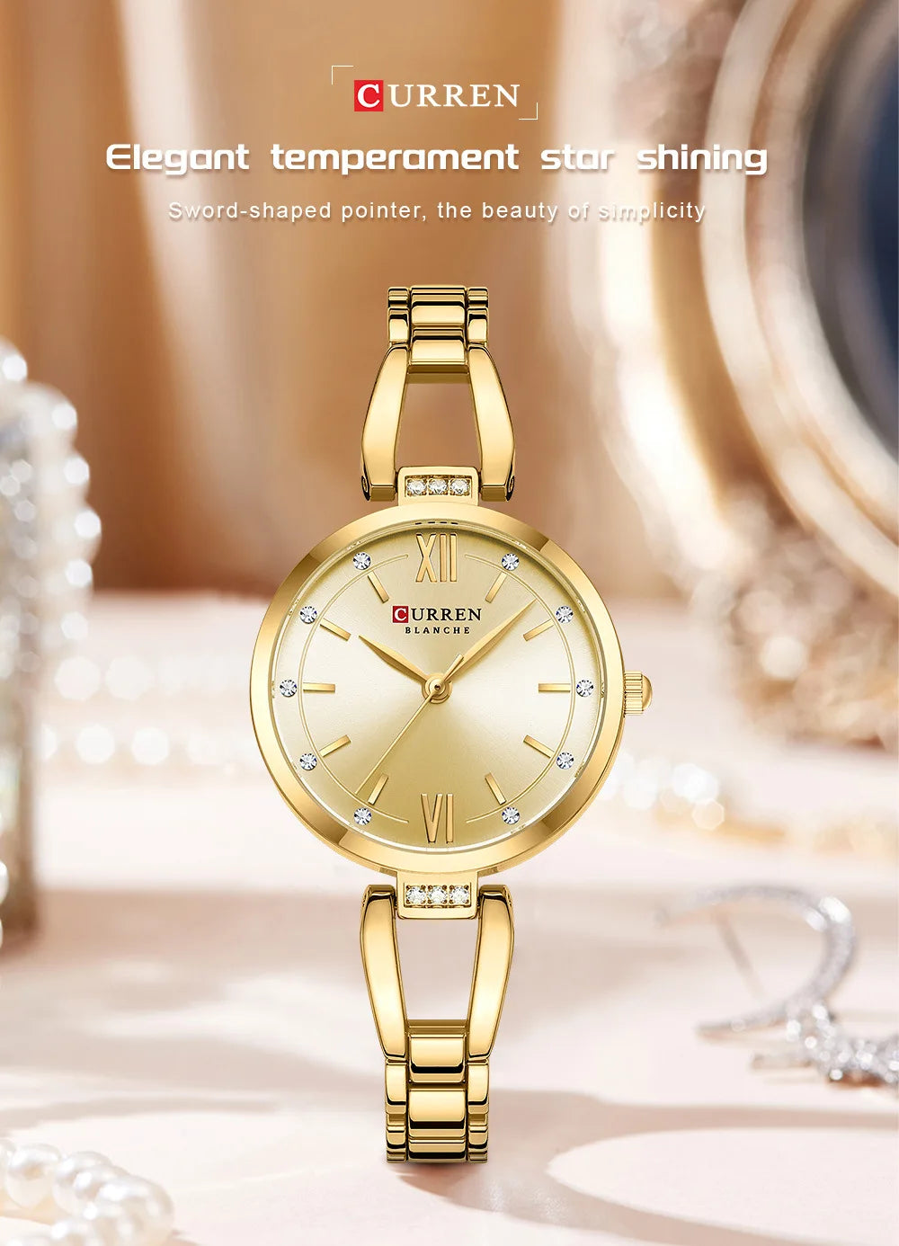 CURREN 9092 Quartz Watches Women Elegant Bracelet Stainless Steel Strap Rhinestone Fashion Ladies Simple Watch Gifts reloj mujer