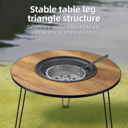 Fireplace Small Round Table Foldable Fire Pit Pot Outdoor Multifunctional Portable Camping Barbecue Table Set