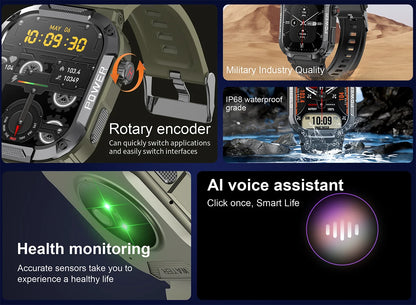 2026 AI Głos Mężczyźni Smartwatch Wojskowy Monitor Zdrowia Bezprzewodowe Połączenia Fitness Wodoodporny Sportowy Smartwatch dla Telefonów z iOS i Androidem
