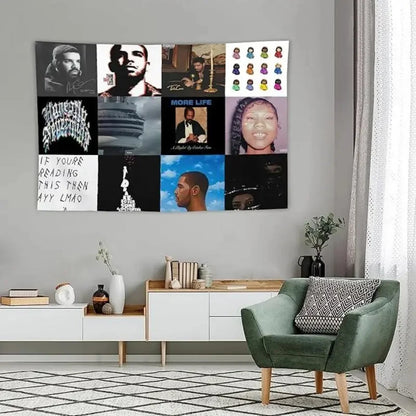 VIKAMA Drake Discography Tapestry Polyester Rap Fan Wall Decor for Bedroom Dorm Music Lover Gift Home Decor