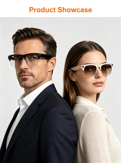 Semi-frame 1200W Pixel Camera Glasses with AI Voice Translation Smart Bluetooth Features Includes 3 Lense Travel Office