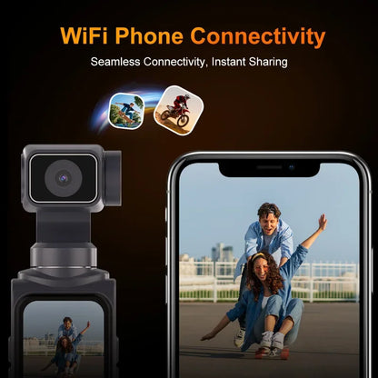 4K Vlog Action Camera 330° Face Tracking 18x Zoom 2400mAh Battery Gimbal Stabilizer 1.72 Inch Touch Screen WiFi Sports Cam