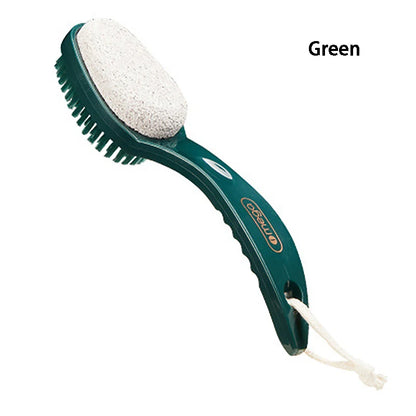 〔E〕2 In 1 Pumice Stone Foot Brush Scrubber With Handle Feet Exfoliating Dead Skin Remover Massage Brush Pedicure Tool Unisex