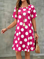 New Summer Women Dress Polka Dots Print Short Sleeve O-Neck  A-Line Dress Casual Loose Beach Sundress