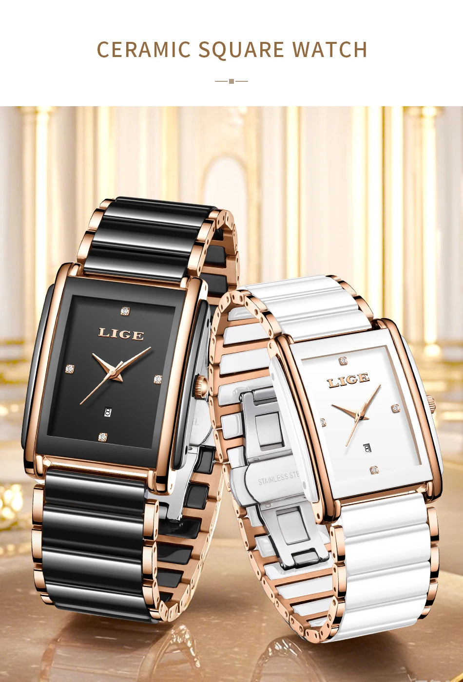 LIGE Creative Square Watch For Women Fashion Elegant Women's Bracelet Watch Stainless Steel Waterproof Date Quartz Wristwatches