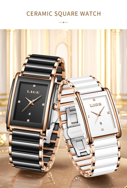LIGE Creative Square Watch For Women Fashion Elegant Women's Bracelet Watch Stainless Steel Waterproof Date Quartz Wristwatches