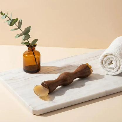 Natural Facial Beauty Massager Lotus Seedpod Brass Bead Rosewood Gua Sha Tool Non-Irritating for Gentle Face Lifting Massage