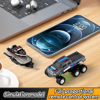 JJRC 1:64 Mini 6-Wheel Alloy RC Offroad Pickup Truck With Trailer & Speedboat Full Proportional Remote Control Car Boys Gift Toy
