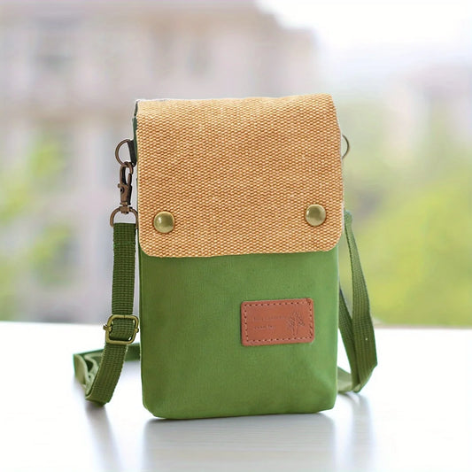 Solid-color minimalist canvas mobile phone crossbody bag, small and portable, a versatile small crossbody bag for daily use