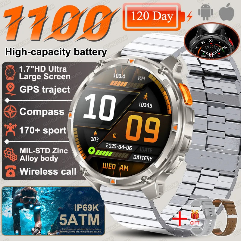 2026 New T-REX 3 PRO 1100mAh Large Battery Smart Watch 10ATM Waterproof GPS 1.7" HD AMOLED Call Sports Flashlight Smartwatch Men