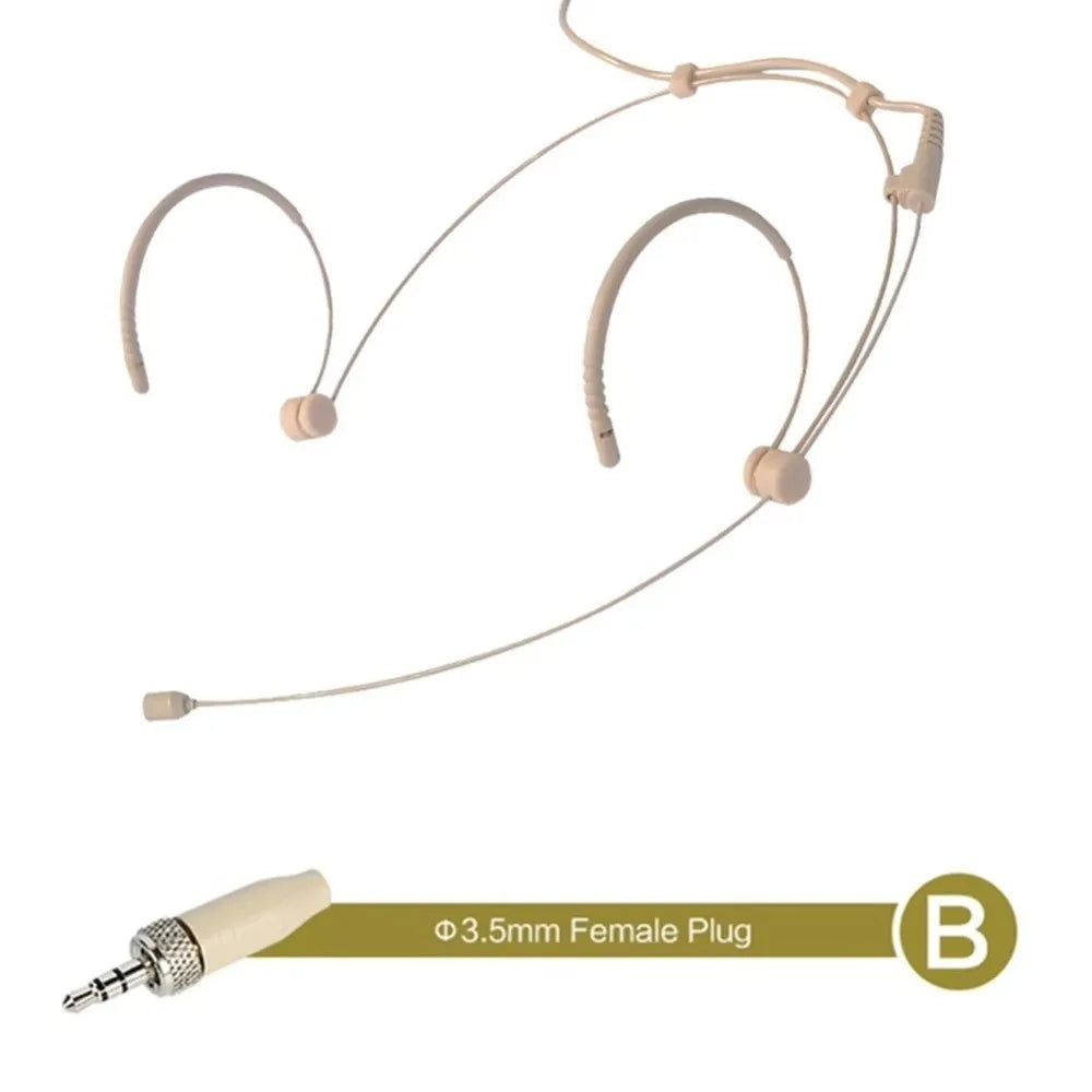Beige Headset Mic Wireless Double Earhook Headworn Microphone 3.5mm 3 Pin Amplifier Voice Speaker Microphone Accessories