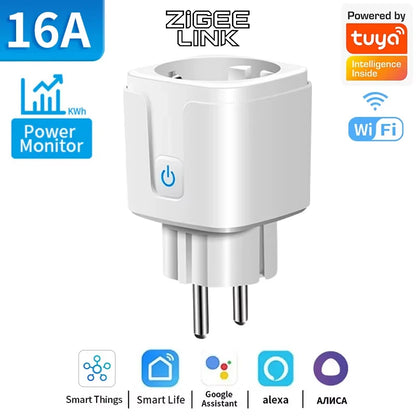 WiFi Zigbee Energy Monitoring Smart Plug EU 16A/20A Remote Timer Socket for Kitchen Home Appliance Works with Tuya Alexa Google