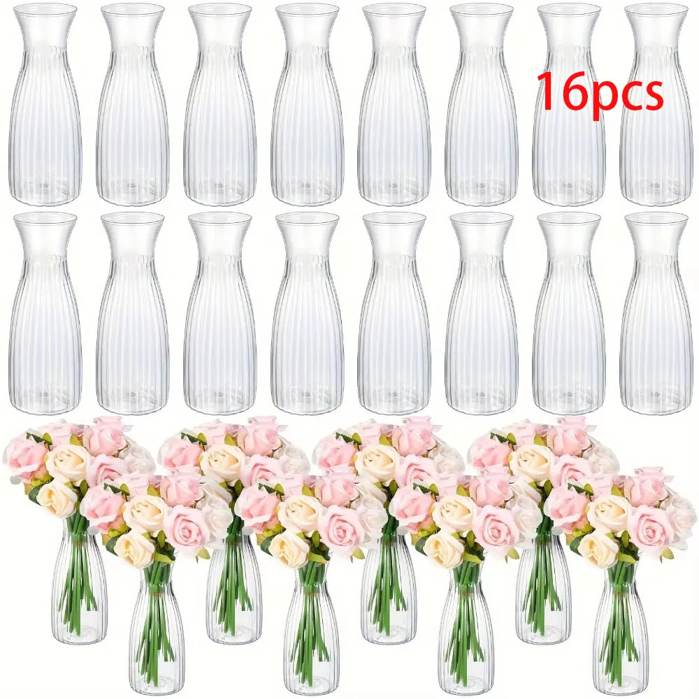 Striped Design Clear Plastic Vases for DIY Floral Arrangements Durable Home Wedding Table Centerpiece Decor