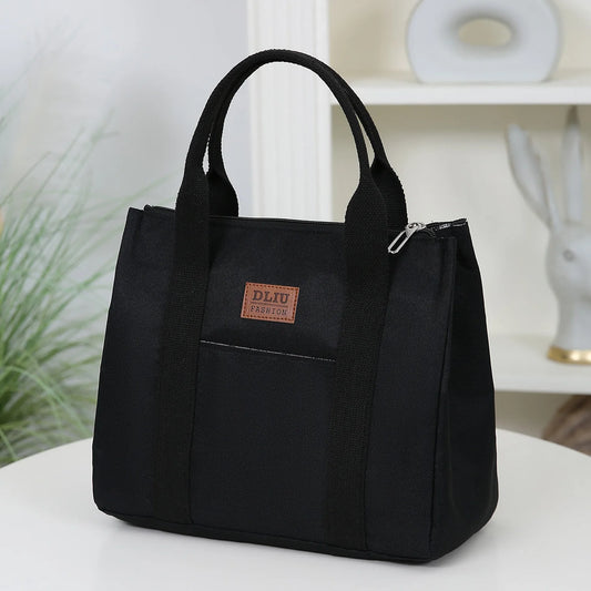 Solid Color Lunch Bag, Tote Bag with Foil Inner Zipper Closure Large Capacity Portable, Work, School, Utility Bag with Meals
