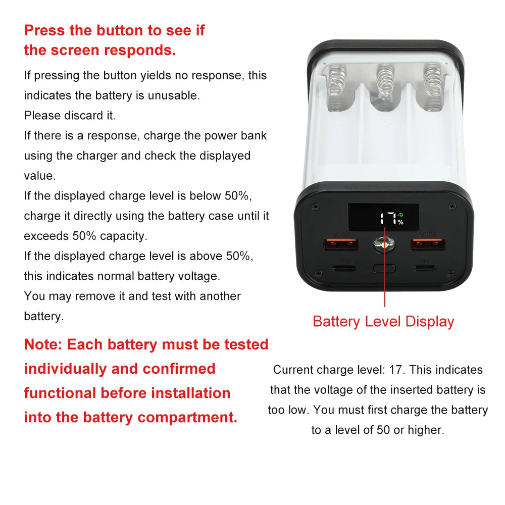 6/12 Slots 22.5W Power Bank Case Fast Charging LED Screen Battery Storage Box Transparent Mobile Power Bank Kit Type-C+USB Port