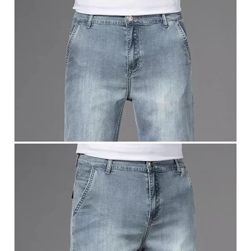 Summer Men High Quality Lightweight Capri Pants Male New Loose Straight Leg Denim Pants Daily Comfortable Versatile Jeans
