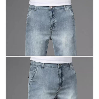 Summer Men High Quality Lightweight Capri Pants Male New Loose Straight Leg Denim Pants Daily Comfortable Versatile Jeans
