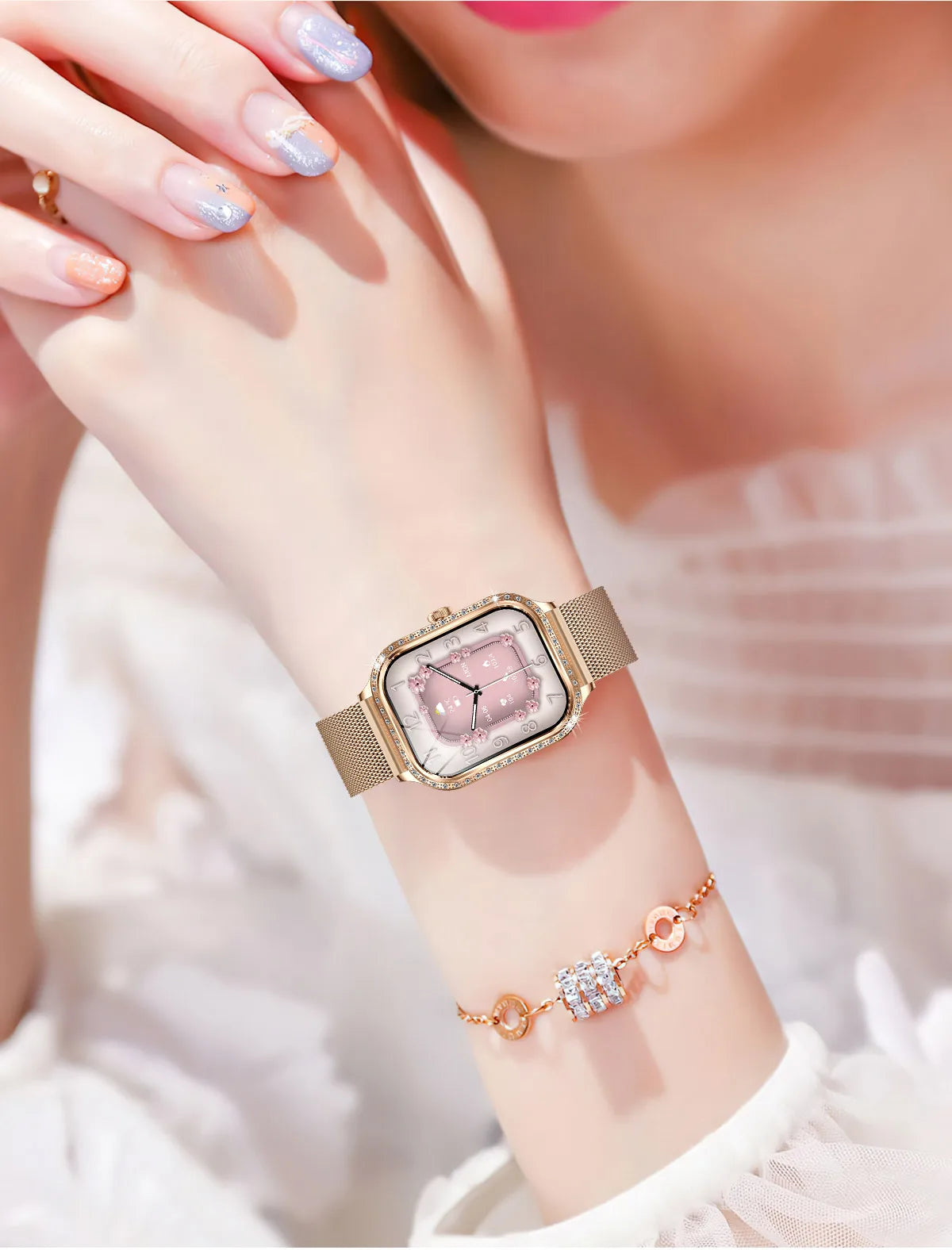 LIGE Fashion Design Women Smart Watch 1.75" Curved Screen Smartwatch Bluetooth Call Clock IP68 Waterproof Diamond Case Bracelet