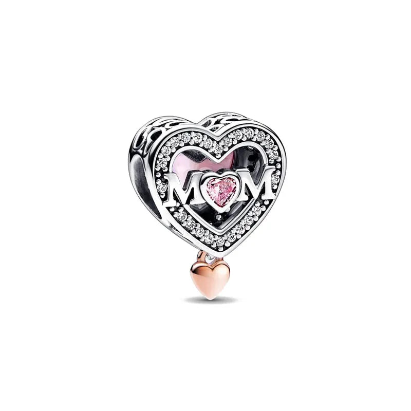 2025 Hot selling 925 Silver Pink Bird Moon Pendant Suitable for European Bracelets DIY Accessories Women's Charm Jewelry Gifts