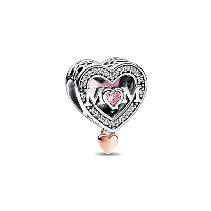 2025 Hot selling 925 Silver Pink Bird Moon Pendant Suitable for European Bracelets DIY Accessories Women's Charm Jewelry Gifts