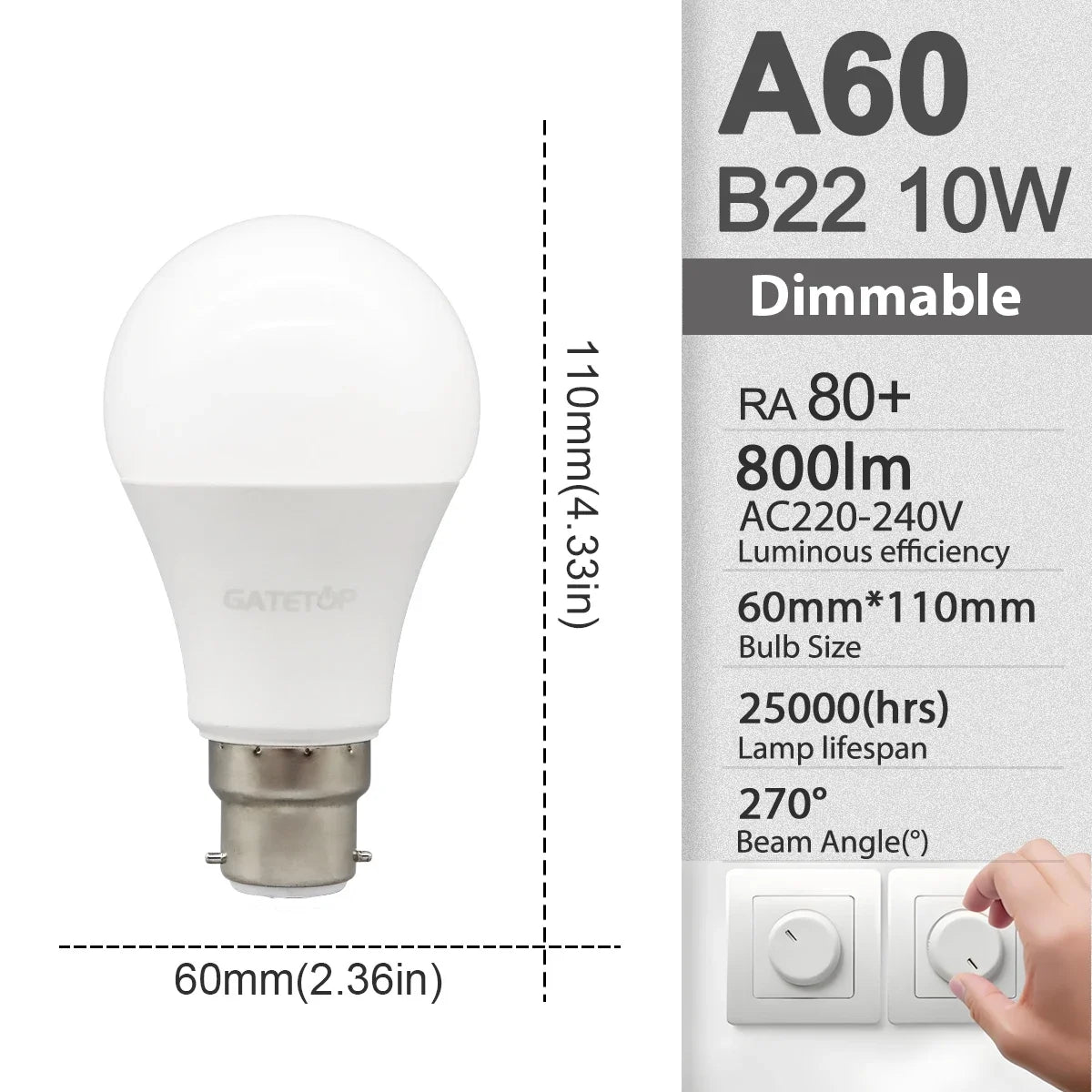1-10Pack Dimmable GU10 E27 E14 B22 LED Bulb Lamp 220V No flicker Warm white Natural light 3000K 4000K 6000K dimming A60 C37