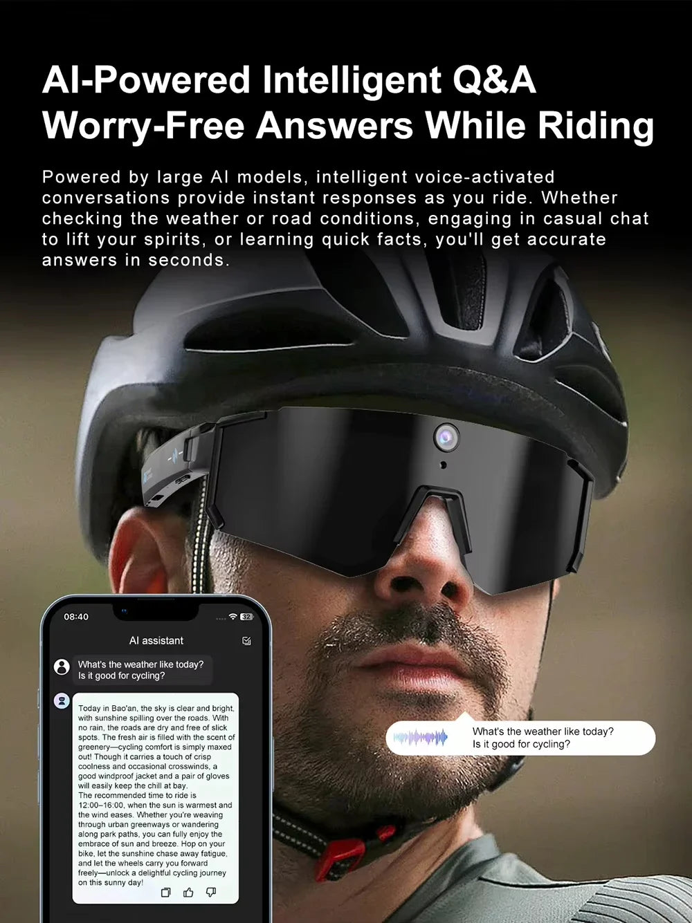 Lenovo 1600w AI Smart Camera Glasses Anti-shake 1080P Video Photo Cycling Sport ChatGPT Sunglasses DualMic 32GB Windproof Goggle
