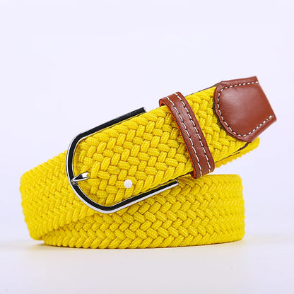 Unisex Elastic Fabric Woven Casual Women Belt Pin Buckle Expandable Braided Stretch Canvas Stylish Leisure Belts for Men