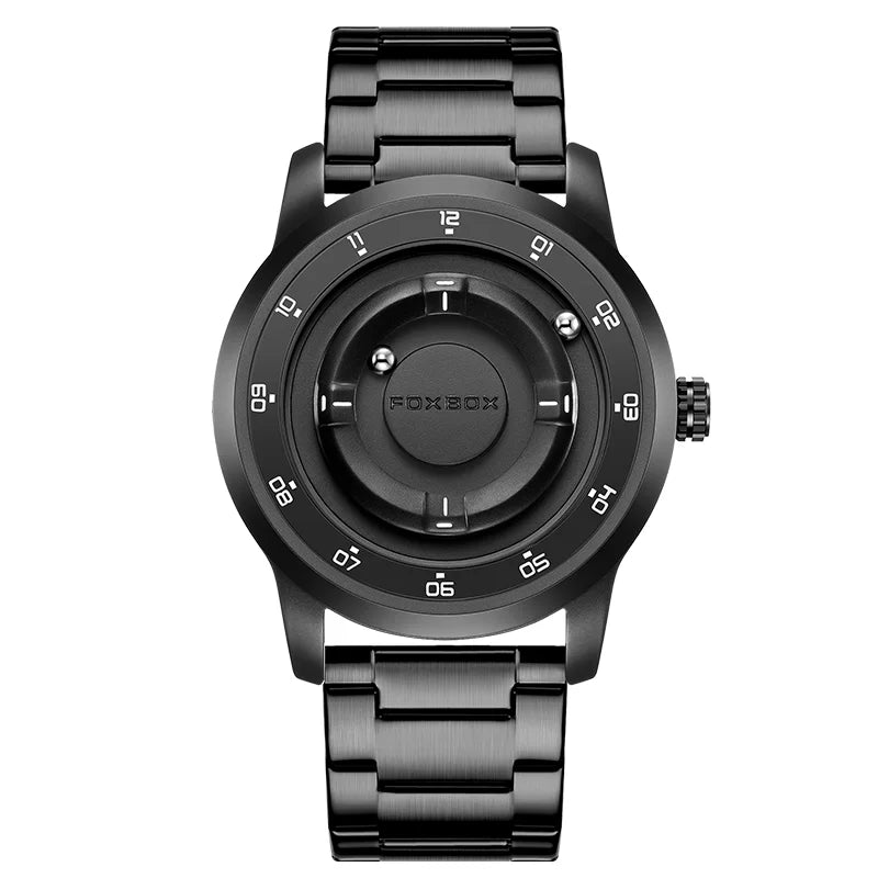 FOXBOX Watch Planet Design Fashion Floating Magnetic Pointer Free Ball Bearing Creative Simple Waterproof Quartz Watch for Men