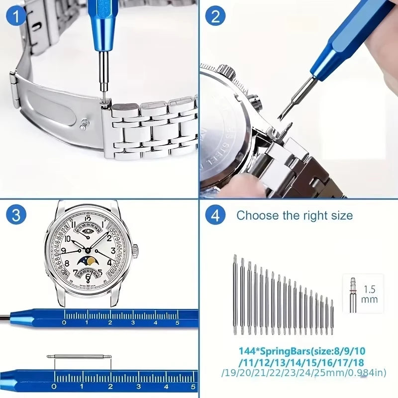 Watch Repair Tool Kit 212-Piece Metal Case Disassembly Battery Replacement Combination Watchmaker's Tool Set Band Adjuster Tools