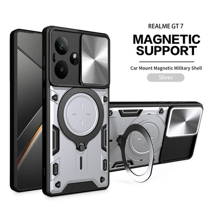 For Realme GT7 5G Case Armor Slide Camera Lens Protect Back Cover For OPPO Realme GT7 GT 7 RealmeGT7 Magnetic Holder Ring Funda