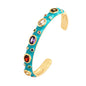 Fashionable Multicolor Gold Plated Gemstone Charm Bangle,Fine Colorful Enamel Open Adjustable Bracelet Jewelry Supply  Q35