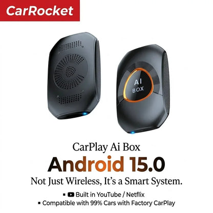 CarRocket Android 15.0 System AI Box Wireless CarPlay & Auto Adapter 4K Video Support Compatible with Factory CarPlay & Android