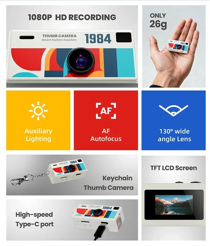 1080p Mini Thumb Camera Keychain Portable Video Camcorder Memory Card Support with Flash for Party Event Decoration Prop