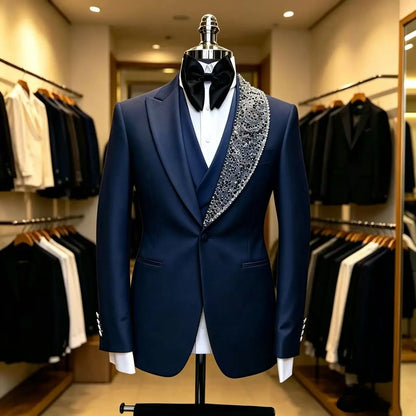 Beaded Wedding Suits for Men Prom Party 3Pcs Groom Tuxedo Custom Made Luxury Slim Fit Fashion Separates Jacket Vest Pants 2026