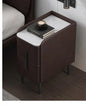 Moder Style Wooden Bedside Table Mini Narrow Leather Bedroom Nightstand Side Storage Cabinet with 2 Drawers Hotel End Table