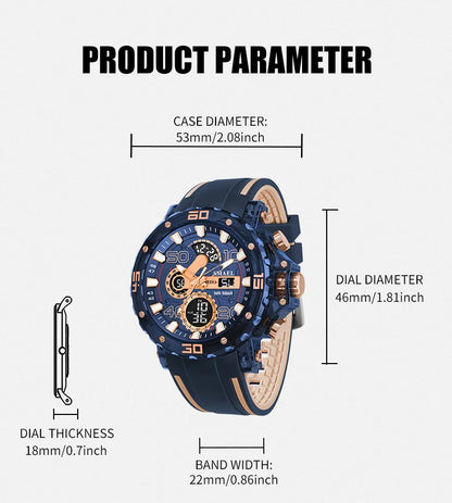 SMAEL 8136 Dual Display Military Watch for Men - 50M Waterproof LED Alarm Chronograph Stopwatch Shock Resistant