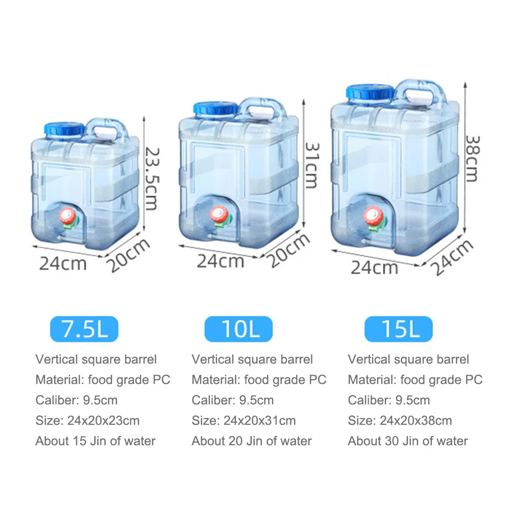 7.5/10/15L Water Carrier Tank Portable Water Storage Tanks Food Grade Large-Capacity with Faucet for Picnic Hiking