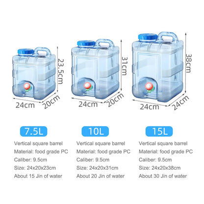 7.5/10/15L Water Carrier Tank Portable Water Storage Tanks Food Grade Large-Capacity with Faucet for Picnic Hiking