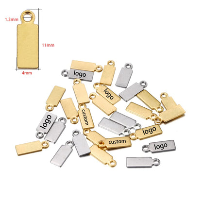 50-200pcs Custom Pendant Laser Engrave Name LOGO Stainless Steel Personalized Necklace Extend Chain Tail Tag Jewelry Charm