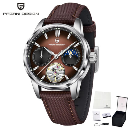 PAGANI DESIGN Men Watches Automatic Mechanical Watch Tourbillon Clock Genuine Leather Waterproof Watch Military Wristwatch Man ﻿