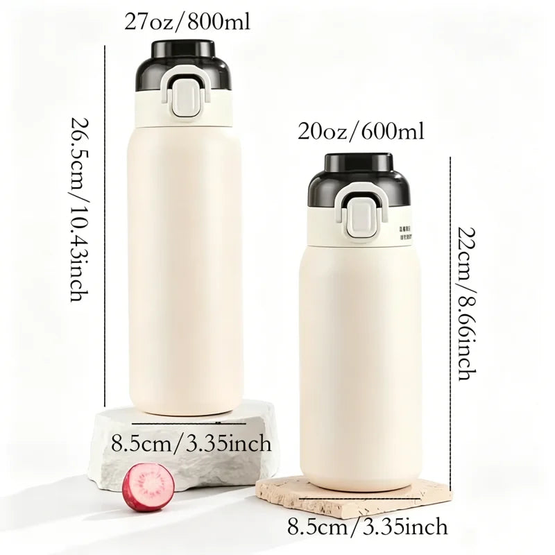 LUSQI 304 Stainless Steel Vacuum Insulated Water Bottle With 7 Flavor Pods 600/800ml Portable Thermos Outdoor Sports Water Cup