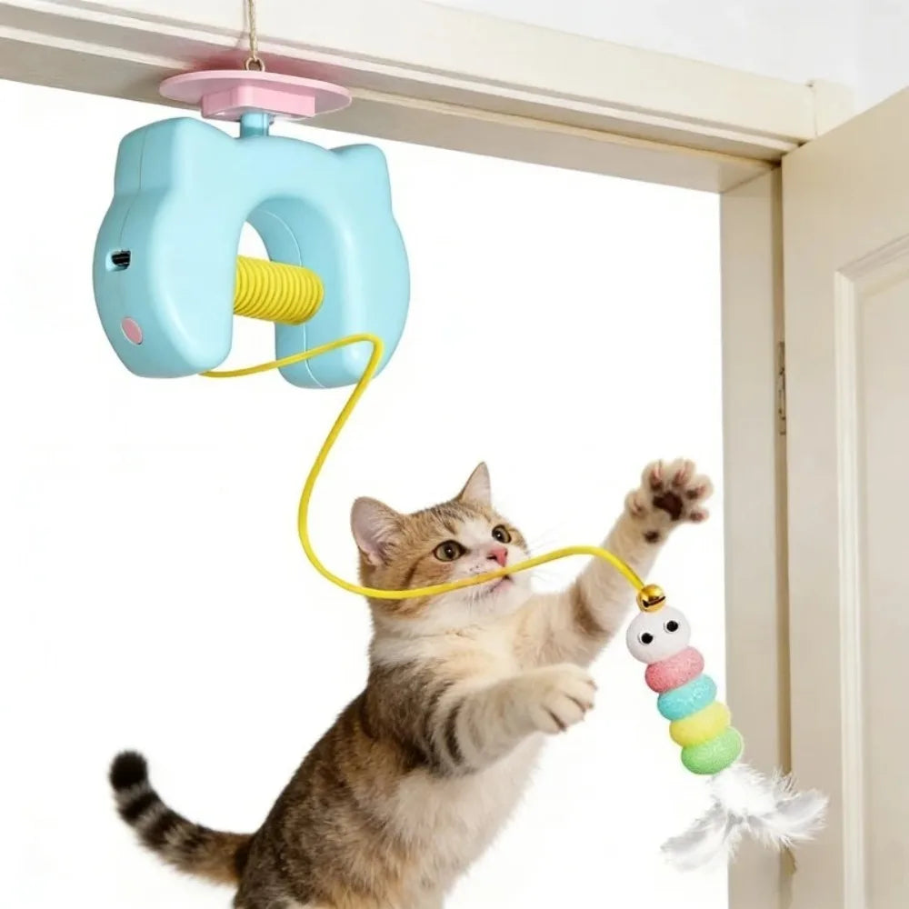 Electric Cat Toy with Ropes Auto Swing Feather Toy Interactive Kitten Toy For Self Playing  Caterpillar Interactive Cat Toys