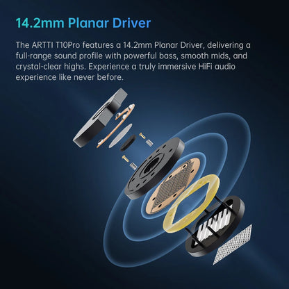 ARTTI T10 PRO New 14.2mm Planar Driver Textured Bass In-Ear HiFi Earphone Wired IEMs Monitors 0.78mm 2pin 2-in-1 Plug Connector